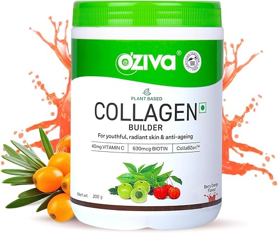 OZIVA Plant Based Collagen Builder with Biotin & Silica, Acai Berry, Bamboo Shoot, Sea Buckthorn for Anti Aging Beauty, 0.55 lbs, 100% Natural & Vegan Friendly (0.55 lbs)