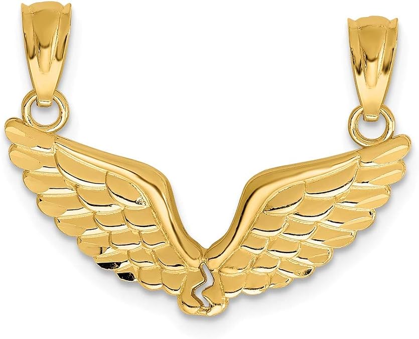 Solid 14K Yellow Gold Polished Break Apart Angel Wings Pendant