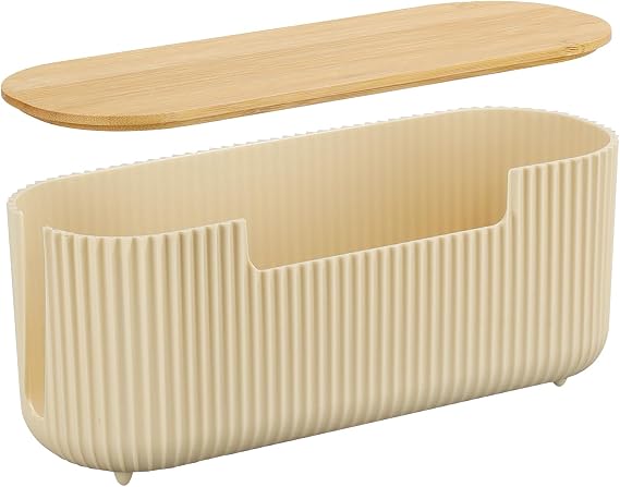 Cable tidy box,Cables management box with Bamboo Lid, for Hiding Power Strips and Electrical Cords from TVs, Computers, and Desks(Beige)