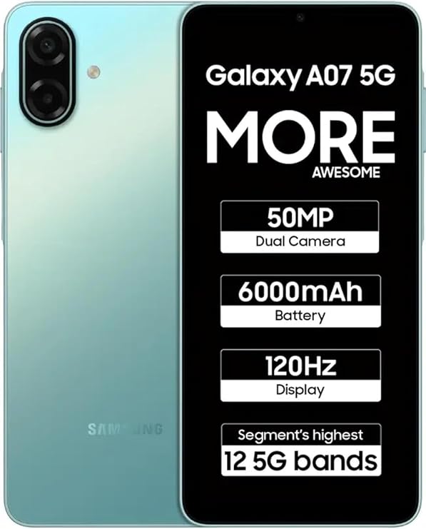 Samsung Galaxy A07 5G (4GB RAM, 128GB Depolama) | 6,7 inç HD+ 120Hz Ekran | MediaTek Dimensity 6300 | 50MP + 2MP Arka Kamera | 6000 mAh Batarya (Samsung Türkiye Garantili) (AÇIK YEŞİL)