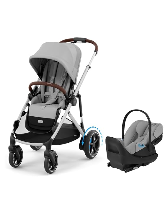 Bundle of Cybex e-Gazelle S Electronic Assist Stroller Silver Frame with Stone Grey Seat + Cloud G Pro Comfort Extend Infant Car Seat - Stone Grey