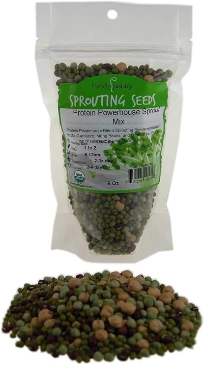 Handy Pantry Protein Powerhouse Sprouting Seed Mix - 2.5 Lb Organic Non-GMO | Sprouting Sprouts, Food Storage. High Protien Sprouts - Pea, Mung, Green Pea, Adzuki