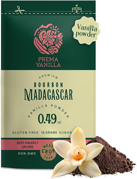 Prema Vanilla Certified Organic Madagascar Vanilla Powder, No Sugar, 14g