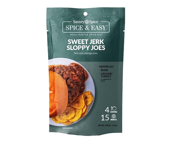 Savory Spice Sweet Jerk Sloppy Joes Spice & Easy - Caribbean Sloppy Joe Seasoning Mix - Just Add Ground Beef & Buns - Gluten-Free, Ready in 10 Minutes (3.95 oz)