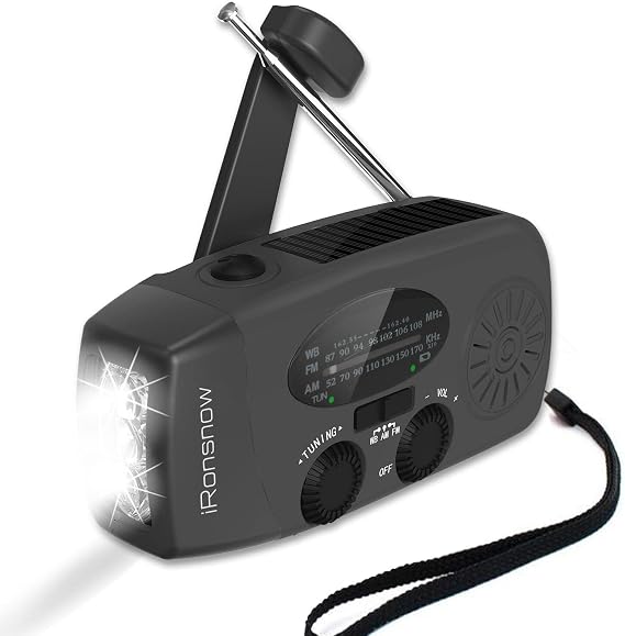 iRonsnow Solar Emergency Hand Crank Weather Radio, 2000mAh NOAA AM/FM