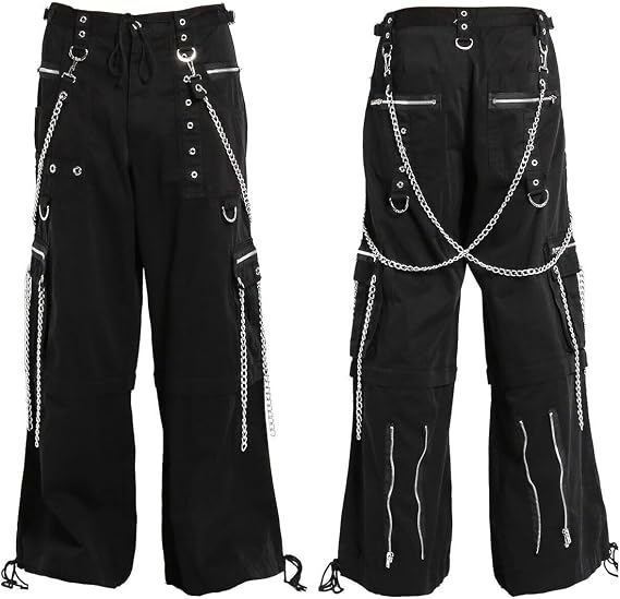 Darkrock Goth Pants Straps Zipper Trousers Punk Rock Studs Metal & Chain Unisex Trouser Pant/USA