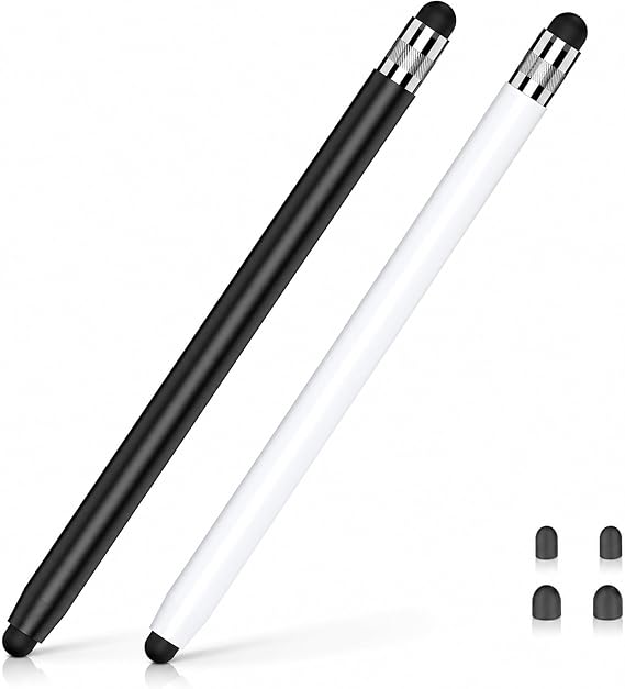 HATOKU Stylus Pen for Apple iPad Tablets & Touchscreen Devices (2 Packs) | Dual Tip Rubber, No Bluetooth/No Charging, High Sensitivity Magnetic Pencil for iPad iPhone Android Tablets, Black & White