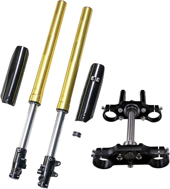45mm/48mm Front Shocks Hydraulic Forks with Triple Tree Handlebar Riser Clamp For Dirt Pit Bike (Black)