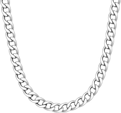 Cuban Link Chain for Men, 7mm 8.5mm 10mm Silver Stainless Steel Curb Link Chain Necklace for Women Mens
