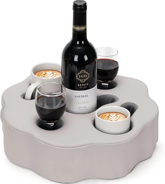 Couch Cup Holder Pillow, PU Grey | Couch Drink Holder, For Remotes, Phones, Snacks, Use on Bed, Car, Picnic, Beach, RV, Sofa Caddy