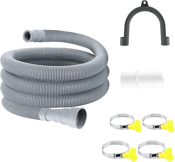 Washing Machine Drain Hose Extension Kit - Universal for Dishwasher, Washer, Dehumidifier - Flexible With 2 Clamps, 1U Holder (9.84 FT)