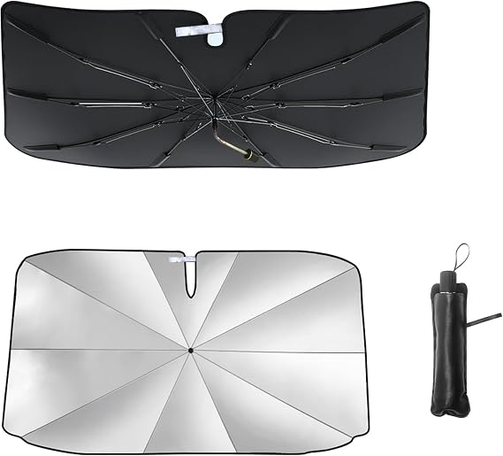 Windshield Sun Shade Umbrella, Portable Foldable, Spring Structure Wind Shield, Front Window Sunshade, Protect from Sun Rays Car Windshield, Universal for Any Car (53.1'' x 29.5'')