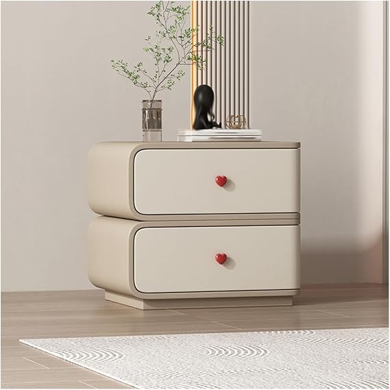 Nightstand with 2 Storage Drawers, Bedside Table Solid Wood No Assembly Required Bed Side Table for Bedroom Living Room, 45x40x48cm Brown White Left