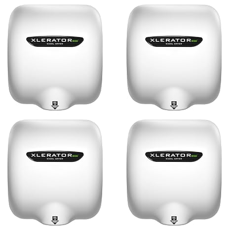 XLERATOReco XL-BW-ECO Hand Dryer, Excel Dryer, No Heat, White Thermoset Resin (BMC) Cover, Automatic Sensor, Surface Mounted, GreenSpec Listed, Commercial Hand Dryer, 110/120V, 500 Watts (Pack of 4)
