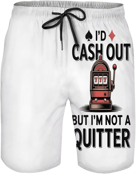 Slot Machine Funny Cash Out Mens Swim Trunks Boys Board Shorts with Mesh Lining