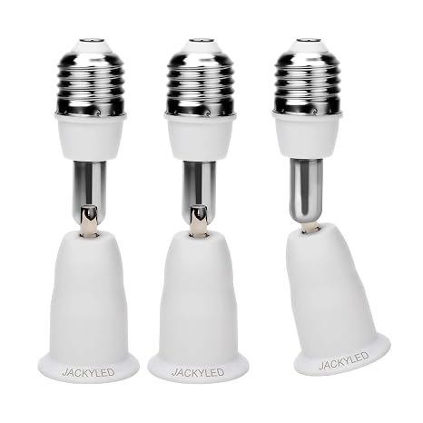 JACKYLED Light Socket Extender 3.9/10CM Light Bulb Extension Socket, E26 E27 Medium Base Bulb Converter, Max 60W 360 Degree Adjustable Extension Adapter, 3-Pack