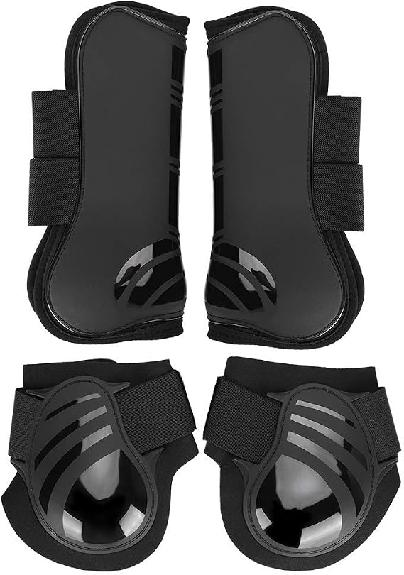 Horse Boot, Horse Tendon and Fetlock Boots, Neoprene Material Lining 2 Pair Strong and for Prevent Impact Prevent Leg Damage(Black, M)