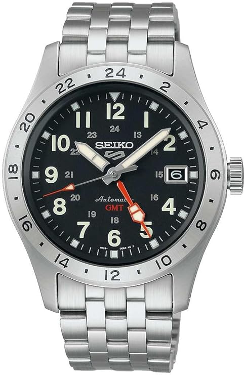 Seiko Erkekler için 5 GMT siyah kadran paslanmaz çelik saat SSK023K1
