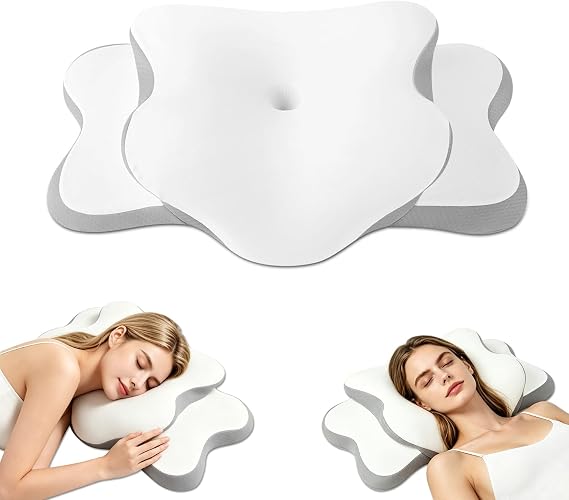 Cervical Neck Pillow for Neck Pain Relief & Side Sleeper | Ergonomic Pillow for Sleep Apnea, Neck Pain, and Snoring Relief | Orthopedic Memory Foam with Ergonomic Neck Support, White, Standard