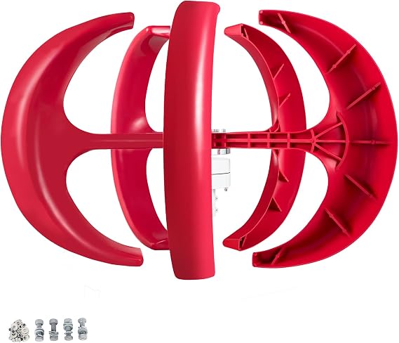 Happybuy Wind Turbine 400 W 12 V Wind Turbine Generator Red Lantern Vertical Wind Generator 5 Leaves Wind Turbine Kit with Controller No Pole (400 W 12 V Red) Red
