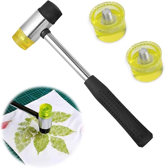 25mm Small Rubber Mallet Hammer, Non-Slip Grip, 2 Replacement Heads for Crafts and Leatherwork