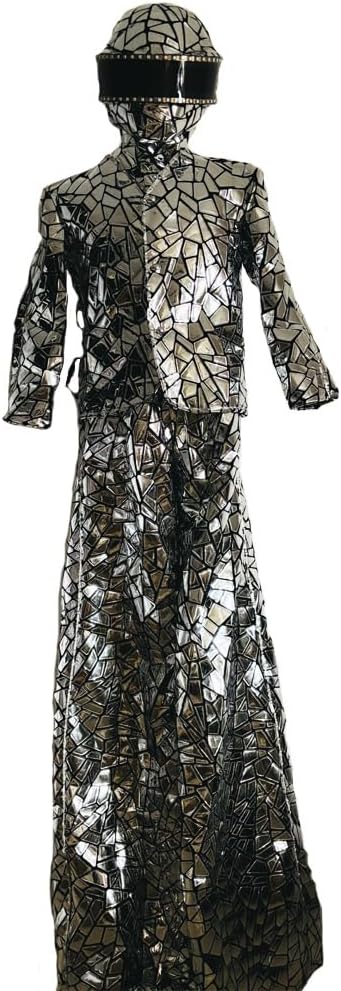 Earthradius LED Stilt Walker Mirror Men Robot Costume Gold Sivler Glass Modern Singer Outfit Stage Performance wear (Silver, L)