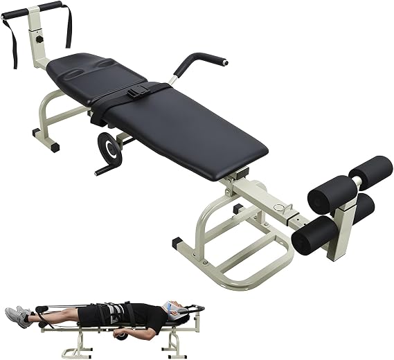 Massage Inversion Traction Table, Folding Massage Bed Table Adjustable Back Stretcher, Spinal Decompression Machine Protable Body Stretching Device Equipment - 330 Lbs Capacity Black