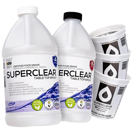 Superclear Table Top Epoxy Resin 1 Gallon Cup Kit, Crystal Clear 1:1 Coat