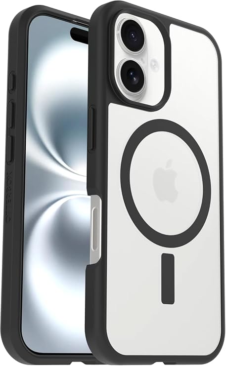 OtterBox iPhone 16 (Only) - React Series Case - Black Crystal (Clear/Black) - Snaps to MagSafe - Ultra-Thin - Non-Retail Packaging