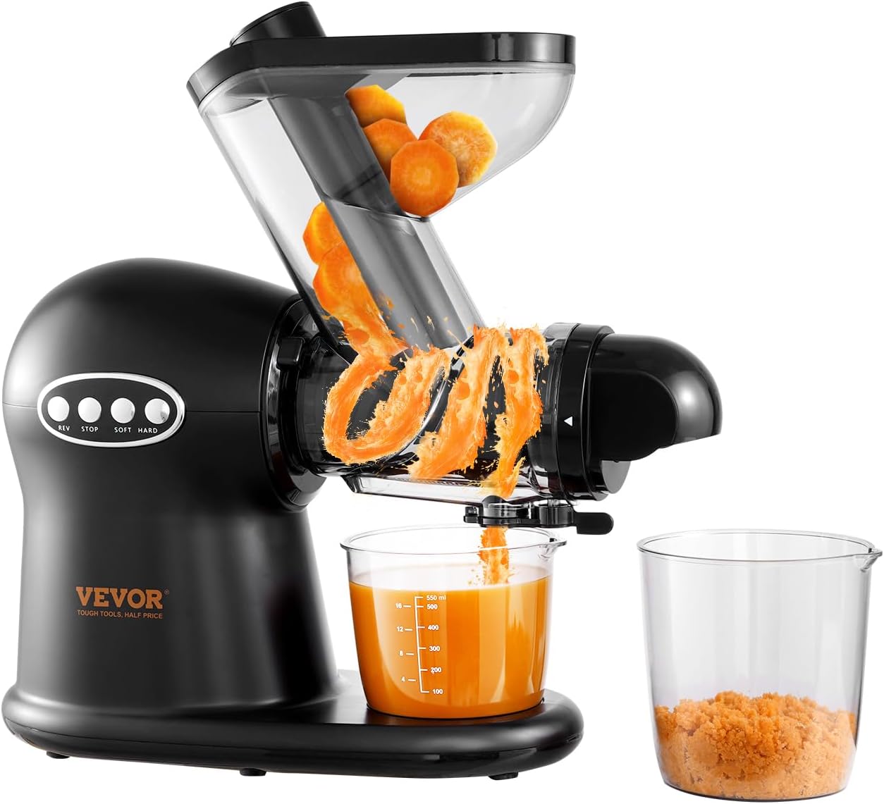 VEVOR Slow Masticating Juicer, 2-Speed Mode Cold Press Juicer Machine with Reverse Function, Quiet Motor Slow Juicer, Juice Extractor Maker Easy to Clean with Brush, for High Nutrient Fruit Vegetable