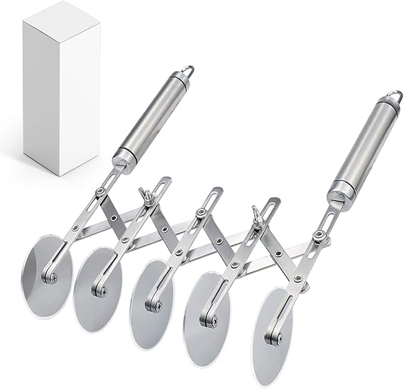5-Wheel Professional Pastry Cutter - Stainless Steel Pizza & Dough Tool, Multi-Use Kitchen Utensil for Baking, Lattice Cutting, Cookie Dividing - Heavy Duty Pastry Wheel with Ergonomic Handle