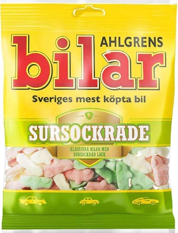ScandiKitchen, Ahlgrens Bilar Sursockrade – Sour Sweets, Swedish Candy Classic, Soursweet Marshmallow Car - 1 x 100g Bag