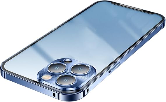 Ultra Thin Cover for iPhone 16 Pro Max/16 Pro/16, Aluminum Alloy Frame Phone Case Metal Camera Protection Frosted PC Shell Anti-Rayures,Blue,16 Pro Max