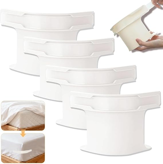 4PCS Bed Sheet Holder with Lock Strips, Heavy Duty Lock Bed Sheet Holders for Bedding, Non-Slip Removable Fitted Sheet Corner Holders for Mattress Protectors, Bedding, Blankets, White