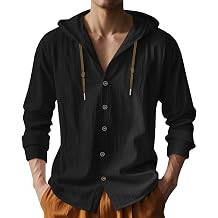 PIDOGYM Men Cotton Linen Long Sleeve Button Down Shirt Summer Casual Hawaiian Beach Tops Lightweight Fashion Hoodies
