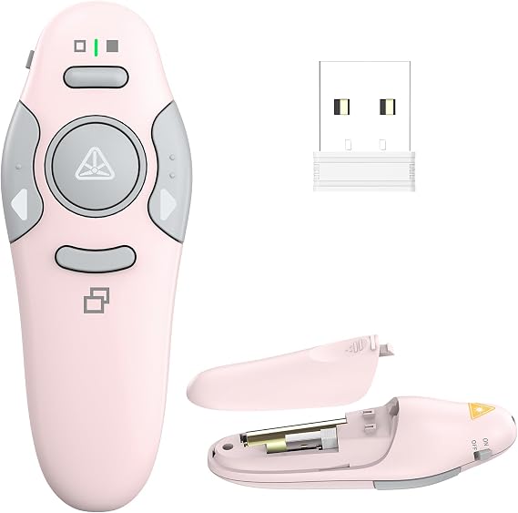 Qui Presentation Clicker Pointer, 328FT Wireless Presenter Remote PPT PowerPoint Clicker, 2.4GHz Presentation Pointer Slide Advancer for Mac, Laptop (Pink)