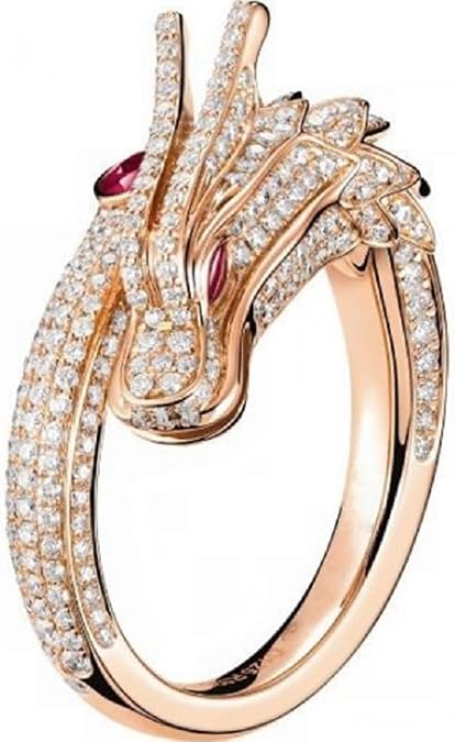 Fashion Dragon Totem Rose Gold Ring Opening Adjustable Punk Gothic CZ Stone Ring Gothic Dragon Engagement Anniversary Party Statement Rings Vintage Dragon Totem Amulet Ring