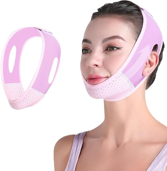 V-Line Lifting Mask,Reusable Double Chin Reducer Strap for Women & Men,Face Slimming Band for Jawline Sculpting & Chin Lift,Breathable V Shape Face Belt,Purple