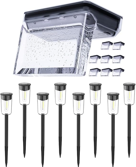 Qualdout Solar Deck Lights 8 Pack + Solar Pathway Lights Outdoo 8 Pack