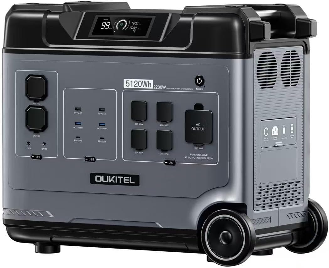 OUKITEL P5000 Solar Generator, 5120Wh Solar power station with 5x2200W AC Outlets 4000W Peak, 1800W Fast Charging, Emergency Power Station for Home, Camping & RVs, Battery Backup