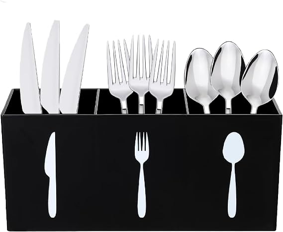 Acrylic Cutlery Storage Organizer Bin Silverware Caddy Countertop Knife Spoon and Fork organizer Kitchen 3 Section Tableware Storage Box for Cabinet Indoor Home Flatware Dining Room