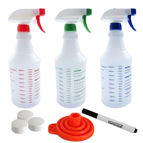Plastic Spray Bottles for Cleaning Solutions Empty and Reusable Pressure Sprayer 3-Pack 24oz Squirt Bottles with OuncesmL for Plants Water Car