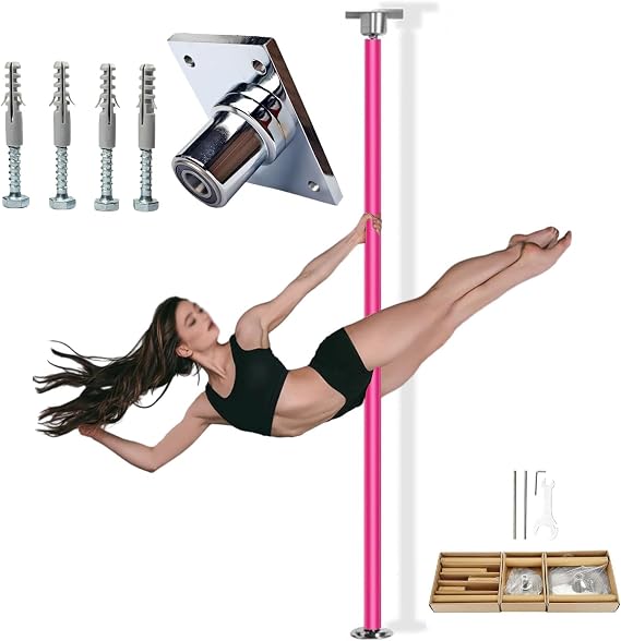Professional Stripper Pole Heavy Duty Stand Alone 8ft 9ft 10ft 11ft 12ft, Spinning Silicone Dance Pole for High Ceiling, Permanent Pole Dancing Pole