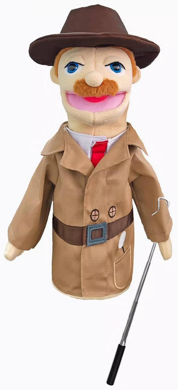 Theater Hand Puppets for kids,Includes Teacher, policeman, farmer, pirate, detective, etc. with Movable Open Mouths,Perfect for Storytelling,Teaching,Festival Gifts,1 PCS with Joystick
