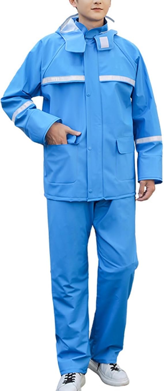 Rain Suit Jacket and Trouser Suit for Men, Outdoor All-Sport Waterproof Breathable Anti-storm Raincoat, Motorcycle Rain Gear(Blue_X-Large)