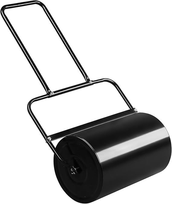 19in Lawn Grass Roller,Tow Behind WaterSand Filled Lawn Sod Rollers,Heavy Duty Steel Sod Roller,Cylindrical Iron Lawn Roller,with U-Shaped Handle,for Garden, Lawn, Park, Backyard, Farm Black