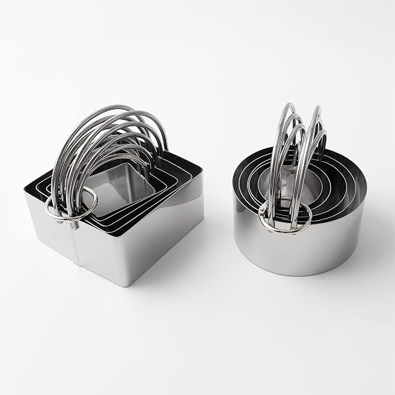 Stainless steel Cookie Cutters Set of 10, 5 sizes round and 5 sizes square Biscuit cutters with handles