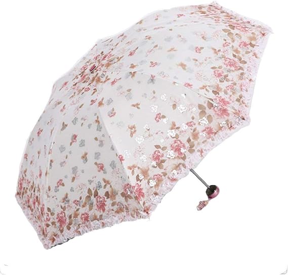 Folding Travel Sun Umbrella Lady's Parasol Sunblock UV Protection UPF 50+ Compact Size with Black Underside(Orange)