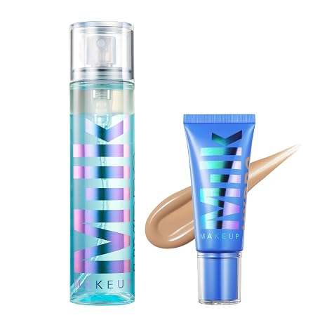 Milk Makeup Hydro Grip Bundle with Set Spray & Skin Tint 6 Sets Makeup, Hydrates Skin, Builds Coverage for Up to 12 Hours Lightweight & Long-Lasting with Hyaluronic Acid