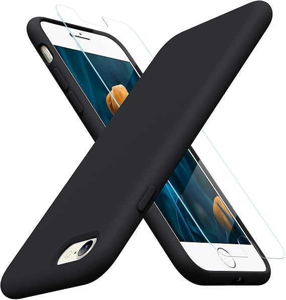 Miracase Silicone for iPhone SE 2022/SE 2020/7/8 Case,Black | Ultra Slim Cover with Screen Protector, Soft Microfiber Lining, Multi-Color Premium Silicone Shockproof Phone Case